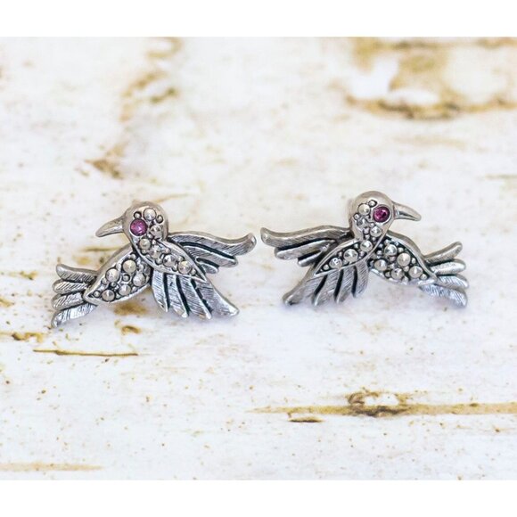 Vintage Intricate Bird Purple Rhinestones Stud Earrings by Avon - BN1 - Picture 2 of 3